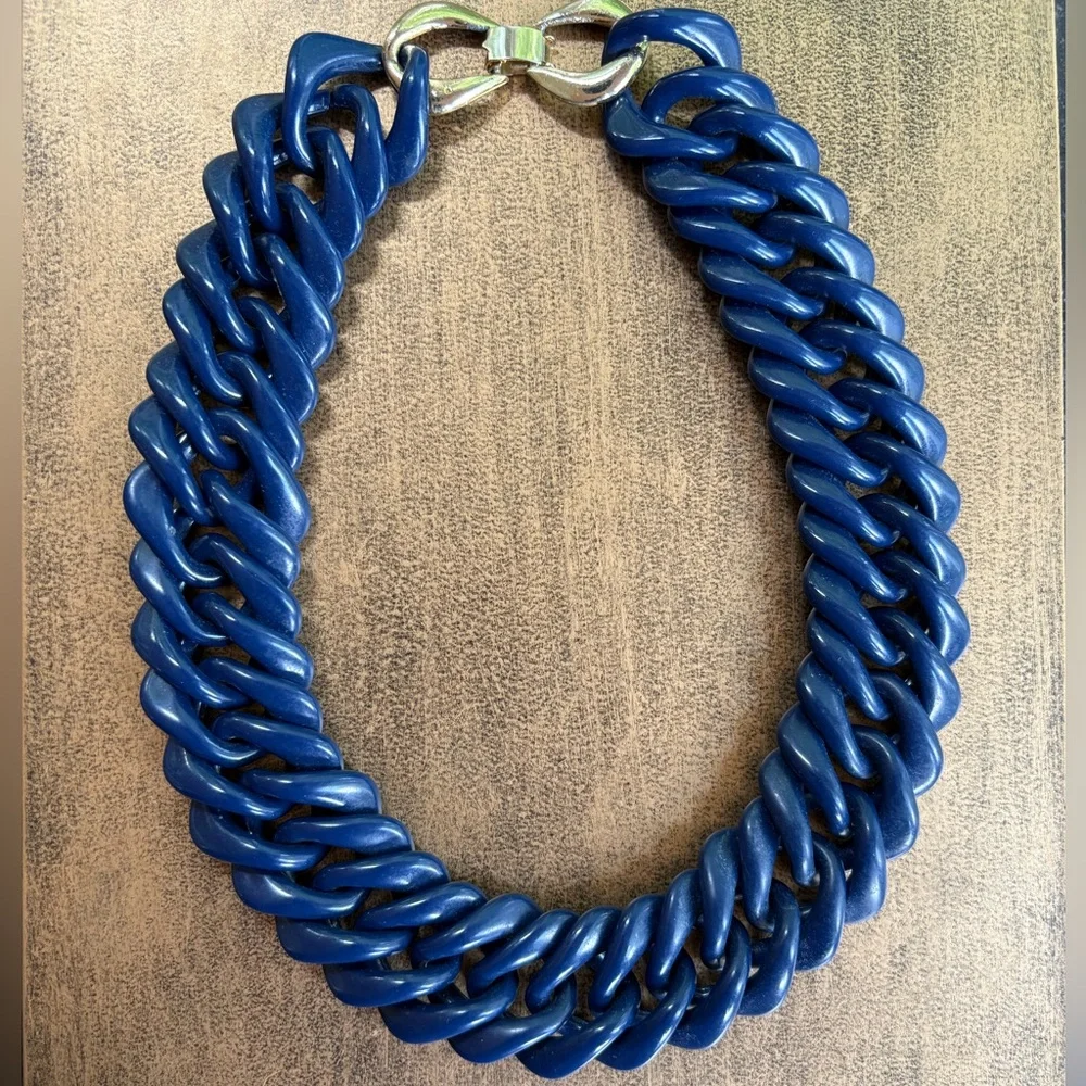 Chunky Vintage Blue Flat Chain Necklace - Picture 7 of 7